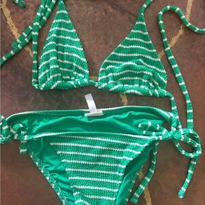 Lucky Brand Green and White Striped Bikini Set